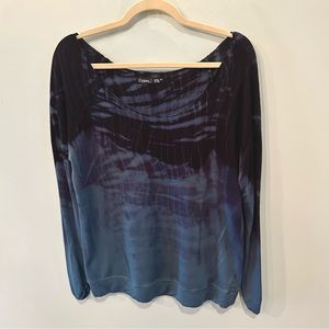 Gypsy 05 Premium Blue/Black Tie Dye Long Sleeve Rayon Spandex T-Shirt, Medium